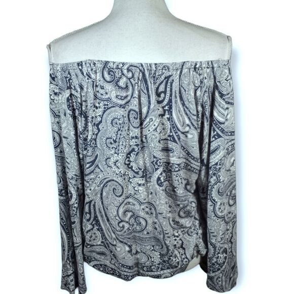 MICHELLE MICHELLE KORS BLUE PAISLY  OFF THE SHOULDER TOP SZ.M EUC - Picture 3 of 7